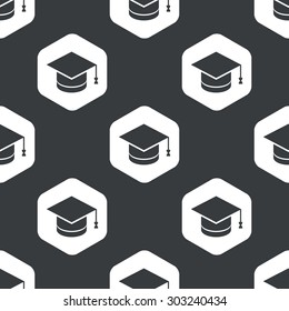 Image of square academic hat in hexagon, repeated on black