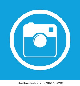 Image of square camera in circle, isolated on blue