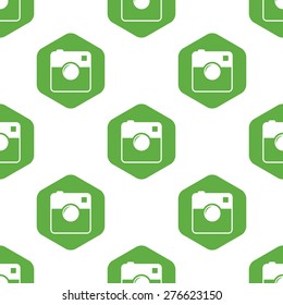 Image of square camera in hexagon, repeated on white background