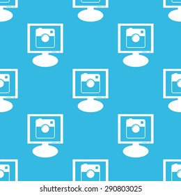 Image of square camera on screen, repeated on blue background