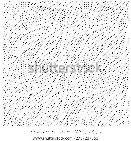 The image is a square with a white background covered in small black dots that form an intricate pattern. The dots are densely packed and create a complex design that fills the entire image.