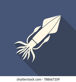 The image of the squid. Flat vector icon with long shadow