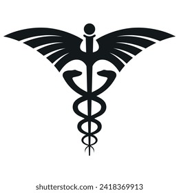 La imagen de un equipo con alas envueltas en serpientes es un símbolo de la medicina y de la profesión médica. Logo médico.