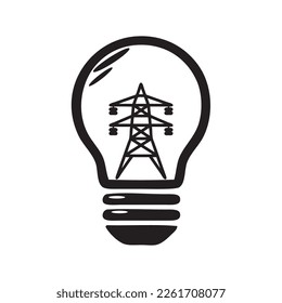 Image of a standard electric light bulb with a power line pole inserted into it.