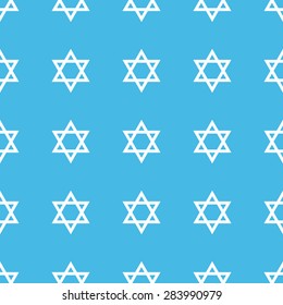Image of Star of David, repeated in straight lines on blue background