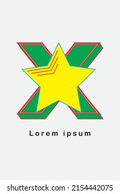IMAGE OF STAR AND LETTER X VECTOR LOGO. YELLOW GREEN BACKGROUND COLOR