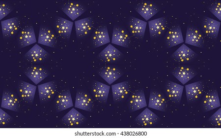 The image of stars and triangles on blue, seamless pattern