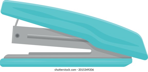 The image of a stationery stapler is blue. A stapler for stapling sheets of paper. A school subject. Stationery vector illustration isolated on a white background