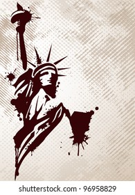 Image of the Statue of Liberty on grungy background for 4th July American day and other events. Vector illustration.