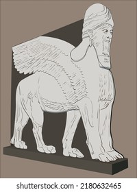 image of the statue of the mythical winged five-legged bull, a monument of culture of the Middle East