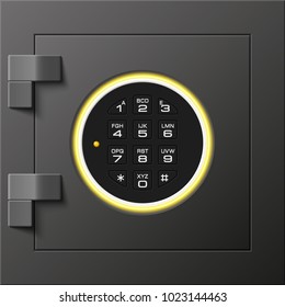 Image of a steel safe. Armored box background. The door safe a bank vault with a combination lock. Reliable Data Protection. Long-term savings. Deposit box safe icon.Protection of personal information