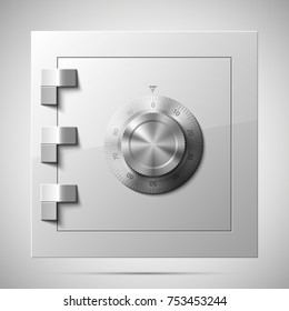 Image of a steel safe. Armored box background. The door safe a bank vault with a combination lock. Reliable Data Protection. Long-term savings. Deposit box safe icon.Protection of personal information