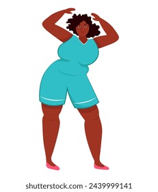 Image of a sticker about loving your body. This illustration features a beautiful woman depicted in a colorful and captivating style. Vector illustration.
