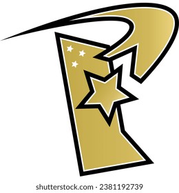 image of a sticker emblem in the shape of the letter P in vector