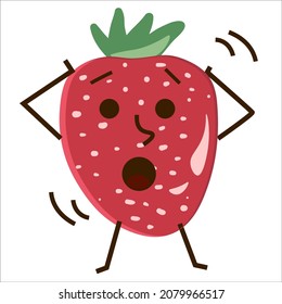 Image sticker of a red strawberry that is scared and in a shocked surprised state