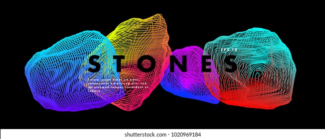 Image of stones. Minimal art cover design. Conceptual vector drawn by color lines. Creative line-art. Vector template brochures, flyers, logo, presentations, leaflet, banners.