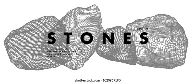Image of stones. Minimal art cover design. Conceptual vector drawn by lines. Creative line-art. Vector template brochures, flyers, logo, presentations, leaflet, banners.