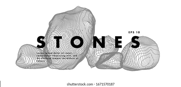 Image of stones. Minimal art cover design. Conceptual vector drawn by lines. Creative line-art. Vector template brochures, flyers, logo, presentations, leaflet, banners.