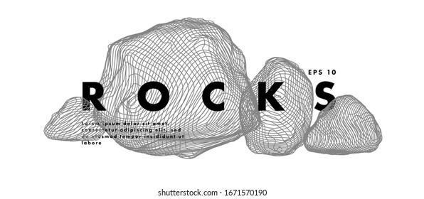 Image of stones. Minimal art cover design. Conceptual vector drawn by lines. Creative line-art. Vector template brochures, flyers, logo, presentations, leaflet, banners.