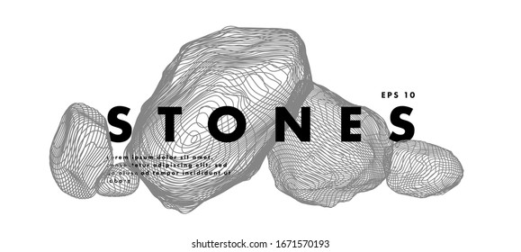 Image of stones. Minimal art cover design. Conceptual vector drawn by lines. Creative line-art. Vector template brochures, flyers, logo, presentations, leaflet, banners.
