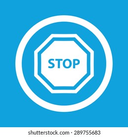 Image of STOP sign in circle, isolated on blue