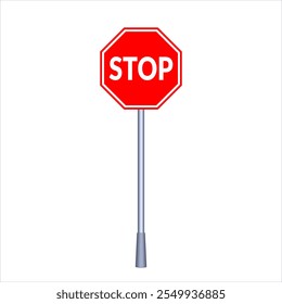 Imagen de señal de stop con poste. Ilustración vectorial para App o Diseño web. Advertencia regulatoria de tráfico. Una señal de alto es una señal de tráfico para que los conductores notifiquen que deben detenerse por completo.