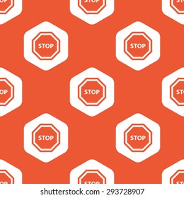 Image of STOP sign in white hexagon, repeated on orange background