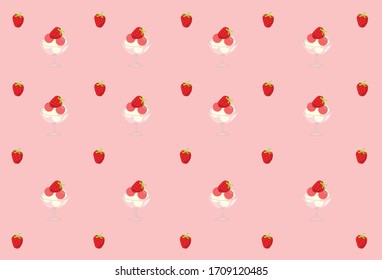 The image of strawberry in the ice cream vector is put in a glass