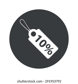 Image of string tag with 10 percent discount in black circle, isolated on white