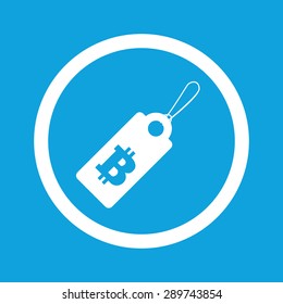 Image of string tag with bitcoin symbol in circle, isolated on blue