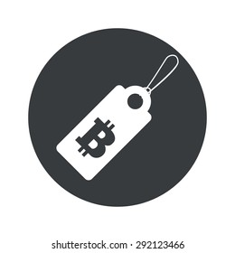 Image of string tag with bitcoin symbol in black circle, isolated on white