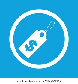 Image of string tag with dollar symbol in circle, isolated on blue