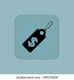 Image of string tag with dollar symbol in square, on pale blue background