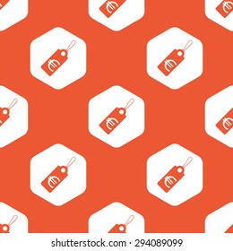 Image of string tag with euro symbol in white hexagon, repeated on orange background