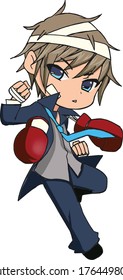 Imagen de un estudiante listo para luchar sosteniendo un guante de boxeo 