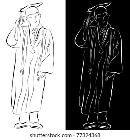 An image of a student dressed in a graduation gown line drawing.