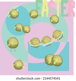 Image of stylized chickens on a colored background (vector)