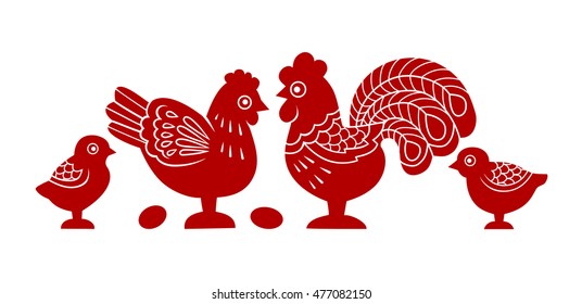 Image Stylized Cock Family Rooster Hen Stock Vector (Royalty Free