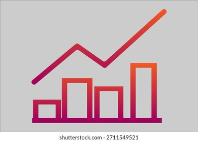 The image is a stylized combination chart set against a neutral gray background. It features a bar chart with four vertical bars of varying heights, overlaid by a prominent line graph.