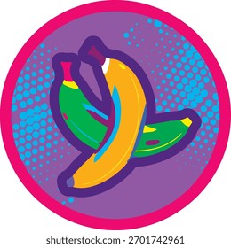The image is a stylized pop art drawing of two bananas.