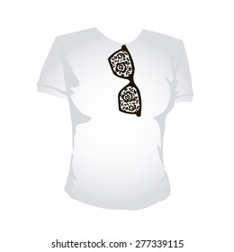 Image stylized print glasses on dark women t-shirt, vector Illustration.