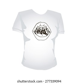 Image stylized print lips on white women t-shirt, vector Illustration.