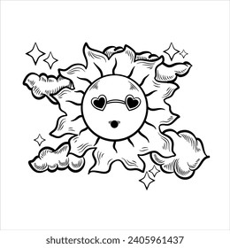 image of the sun with clouds beside it. vector icons. suitable for t-shirt designs, mugs, or pictures.