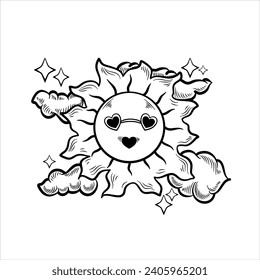 image of the sun with an expression full of love. vector icons. suitable for t-shirt designs, mugs, or pictures.