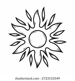 Sol de imagem em estilo de arte de linha. Ilustração de contorno em fundo branco.