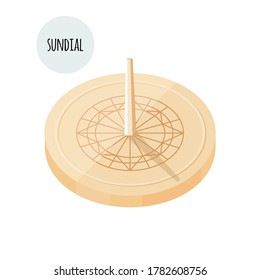 Image of a sundial. Flat design. Vector illustration. Isolated on white background.