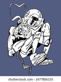 Image of a superhero in a spacesuit that saved a cat. Color illustration, perfect for use in publications, packaging, posters, souvenirs, t-shirt prints.