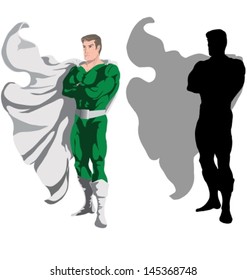 Image of superhero standing over white background. Vector illustration.