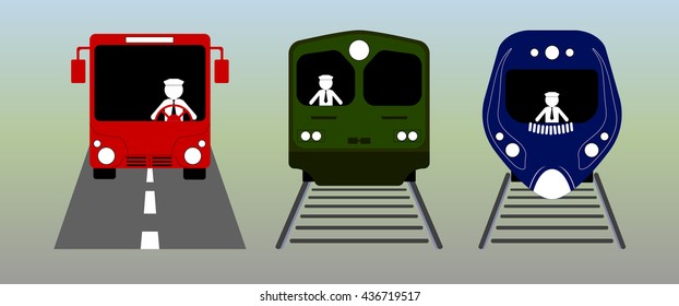 image surface transport - bus, train, high-speed train in flat design