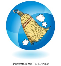 An image of a Sweeping Whisk Broom Round Blue Button Icon.